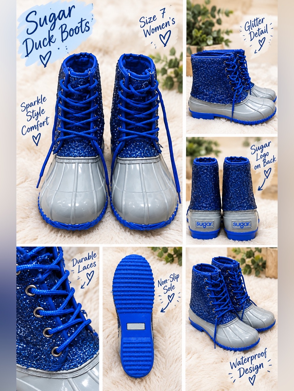 Sugar Glitter Rain Boots in Blue & Gray US 7M Like New